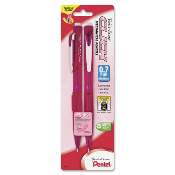 Pentel Of America Pink Ribbon Twist-Erase CLICK Mechanical Pencil- 0.7 mm- 2/Pk PD277TBP2PBC - main